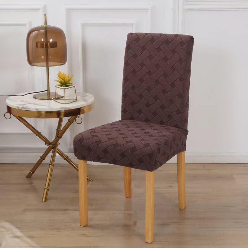 Styleys Elastic Chair Cover Stretch Removable Washable Short Jacquard Dining Chair Cover Protector Seat Slipcover (Pack of 8, Chocolate, JCMC25) - Image 2