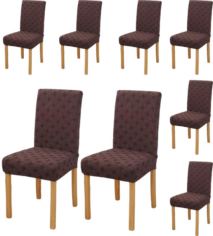 Styleys Elastic Chair Cover Stretch Removable Washable Short Jacquard Dining Chair Cover Protector Seat Slipcover (Pack of 8, Chocolate, JCMC25) - Image 1