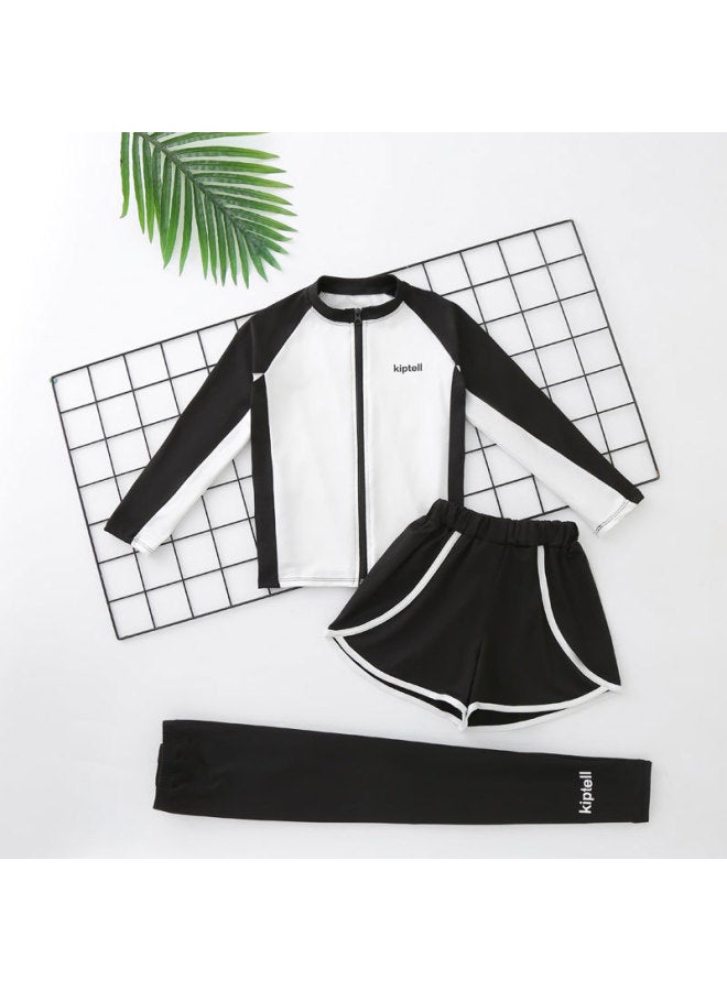 Loquat Children's Swimsuit Long-sleeved Trousers Sunscreen Swimsuit For Men And Women And Big Children Split Surfer Suit Parent-child Zipper Quick-drying Wetsuit-Color:Adult White- - Image 1