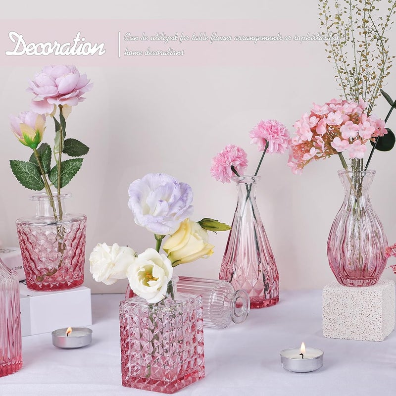 TBWIND Pink Glass Bud Vase Set of 24, Small Flower Vases for Centerpieces in Bulk, Mini Vintage Vase for Wedding Decor, and Home Table Décor - Image 2