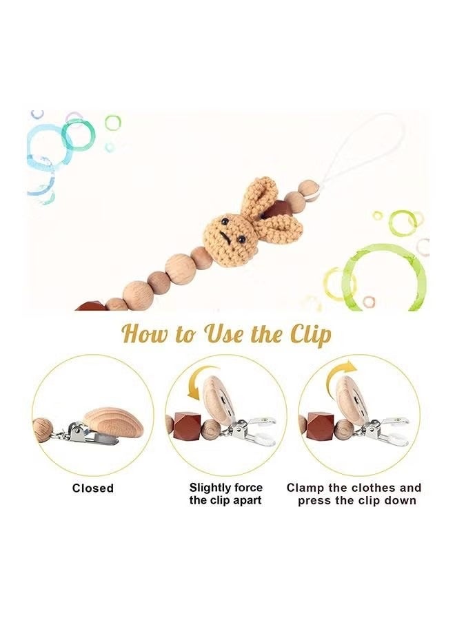 لطيف الزخرفية أرنب الزان مصاصة كليب ، سلسلة مكافحة السقوط سيليكون حبة مصاصة سلسلة ، جولة الطفل المهدئ مصاصة لعبة كليب للوازم الحضانة (بني + أبيض) - Image 4