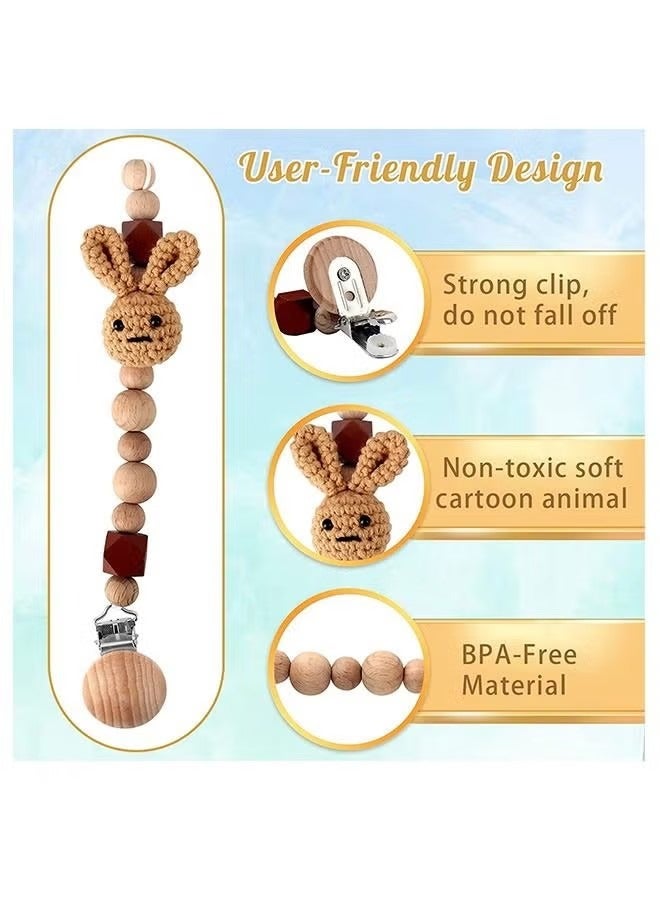 لطيف الزخرفية أرنب الزان مصاصة كليب ، سلسلة مكافحة السقوط سيليكون حبة مصاصة سلسلة ، جولة الطفل المهدئ مصاصة لعبة كليب للوازم الحضانة (بني + أبيض) - Image 2