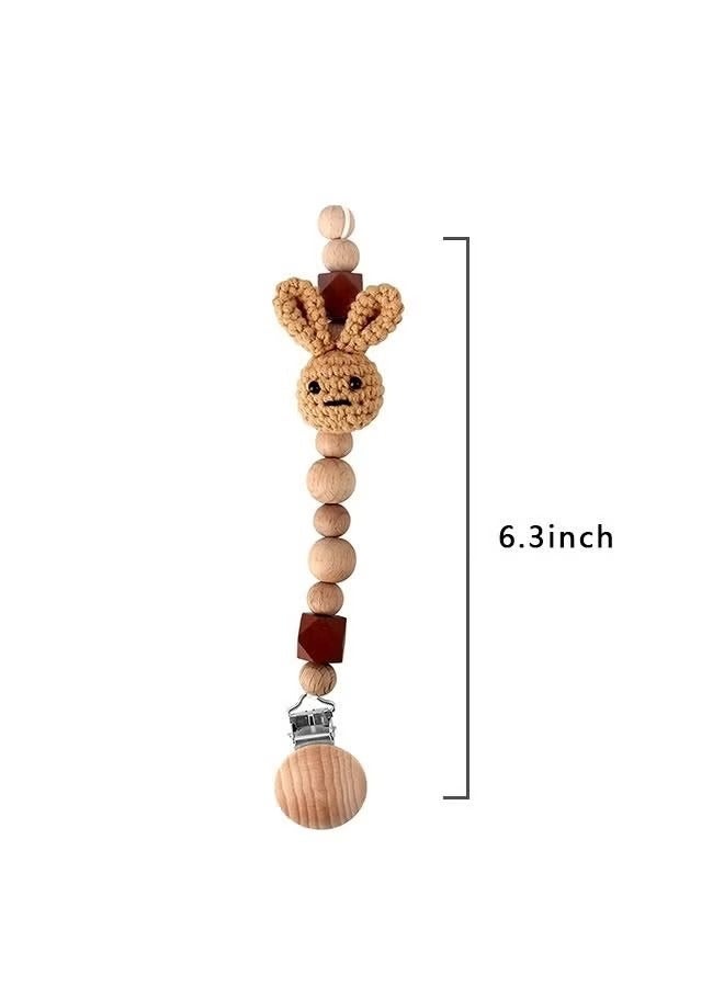 لطيف الزخرفية أرنب الزان مصاصة كليب ، سلسلة مكافحة السقوط سيليكون حبة مصاصة سلسلة ، جولة الطفل المهدئ مصاصة لعبة كليب للوازم الحضانة (بني + أبيض) - Image 5