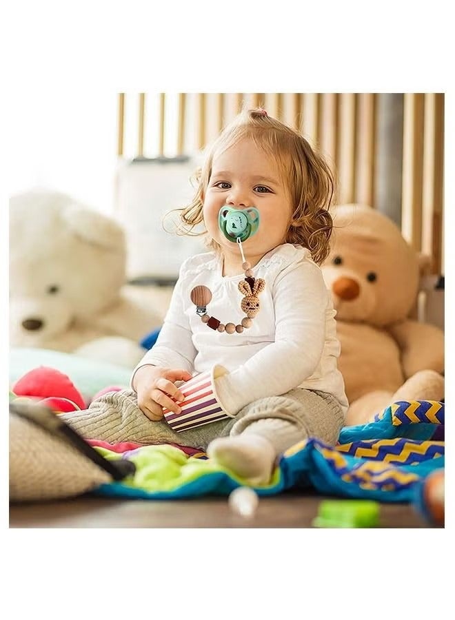 لطيف الزخرفية أرنب الزان مصاصة كليب ، سلسلة مكافحة السقوط سيليكون حبة مصاصة سلسلة ، جولة الطفل المهدئ مصاصة لعبة كليب للوازم الحضانة (بني + أبيض) - Image 3