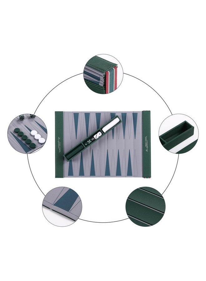 Magic Vosom طقم طاولة الزهر للبالغين، طقم طاولة الزهر للسفر، شطرنج ودومينو قابلة للطي ومقاومة للتجاعيد، ألعاب خارجية ممتعة للعائلة والأصدقاء، مجموعة ألعاب سفر مثالية (أخضر عشبي) - Image 3