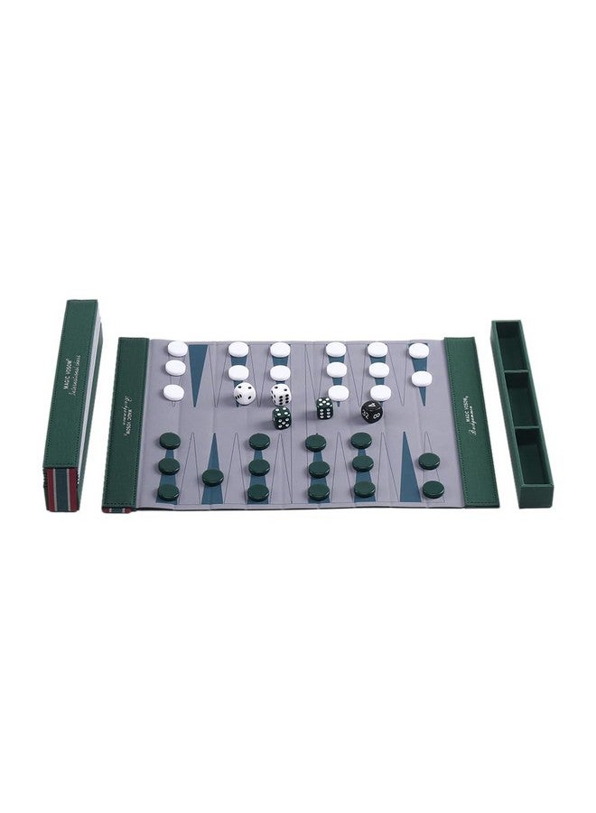 Magic Vosom طقم طاولة الزهر للبالغين، طقم طاولة الزهر للسفر، شطرنج ودومينو قابلة للطي ومقاومة للتجاعيد، ألعاب خارجية ممتعة للعائلة والأصدقاء، مجموعة ألعاب سفر مثالية (أخضر عشبي) - Image 1