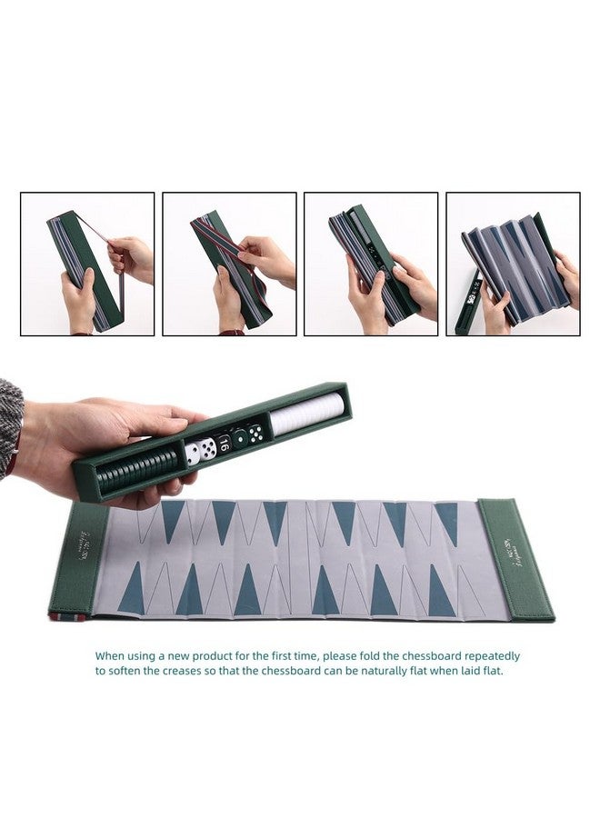 Magic Vosom طقم طاولة الزهر للبالغين، طقم طاولة الزهر للسفر، شطرنج ودومينو قابلة للطي ومقاومة للتجاعيد، ألعاب خارجية ممتعة للعائلة والأصدقاء، مجموعة ألعاب سفر مثالية (أخضر عشبي) - Image 4