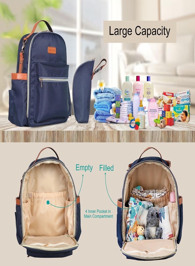 Motherly Solid Color Diaper Bag for Mothers for Travel | Maternity Bag for Newborn Baby | Mothers Travelling Bag | Multiple Pockets Backpack for Moms | Water Resistant Baby Bag(Navy Blue) - Image 3
