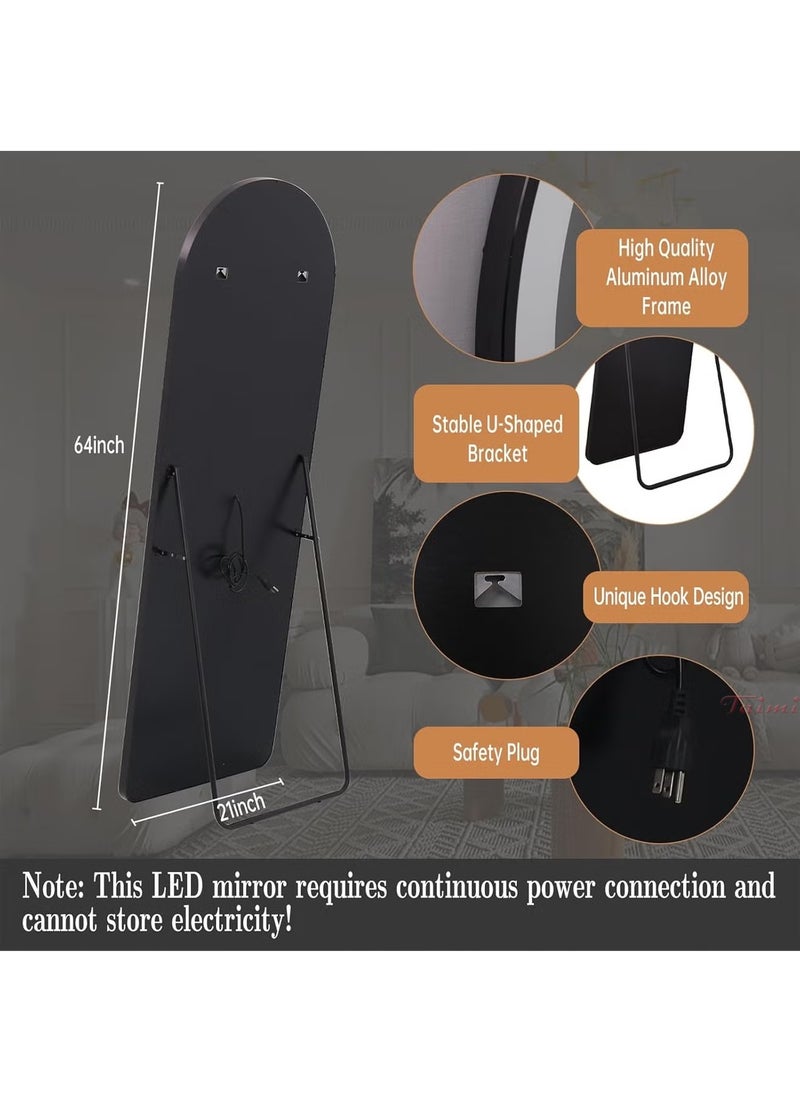 Taimi Arched Full Length Mirror 150x50cm - LED Light Mirrior 3 Level Brightness Touch Control With Aluminum Curve Frame White  - Image 4