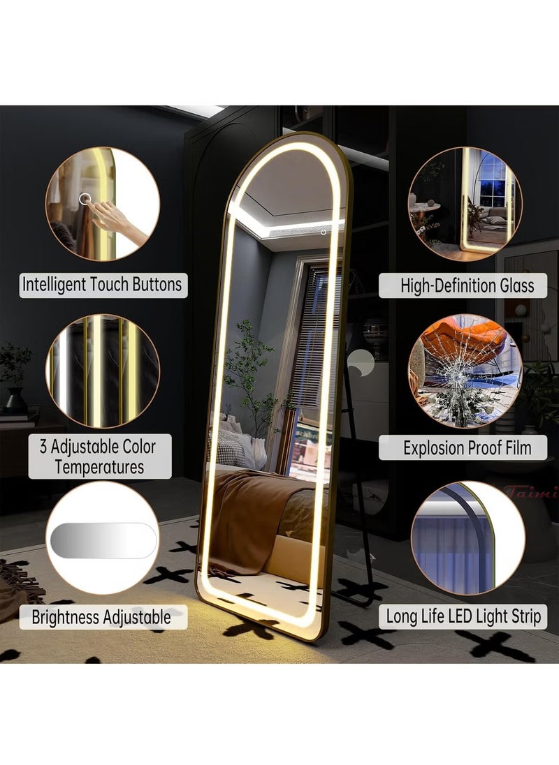 Taimi Arched Full Length Mirror 150x50cm - LED Light Mirrior 3 Level Brightness Touch Control With Aluminum Curve Frame White  - Image 3