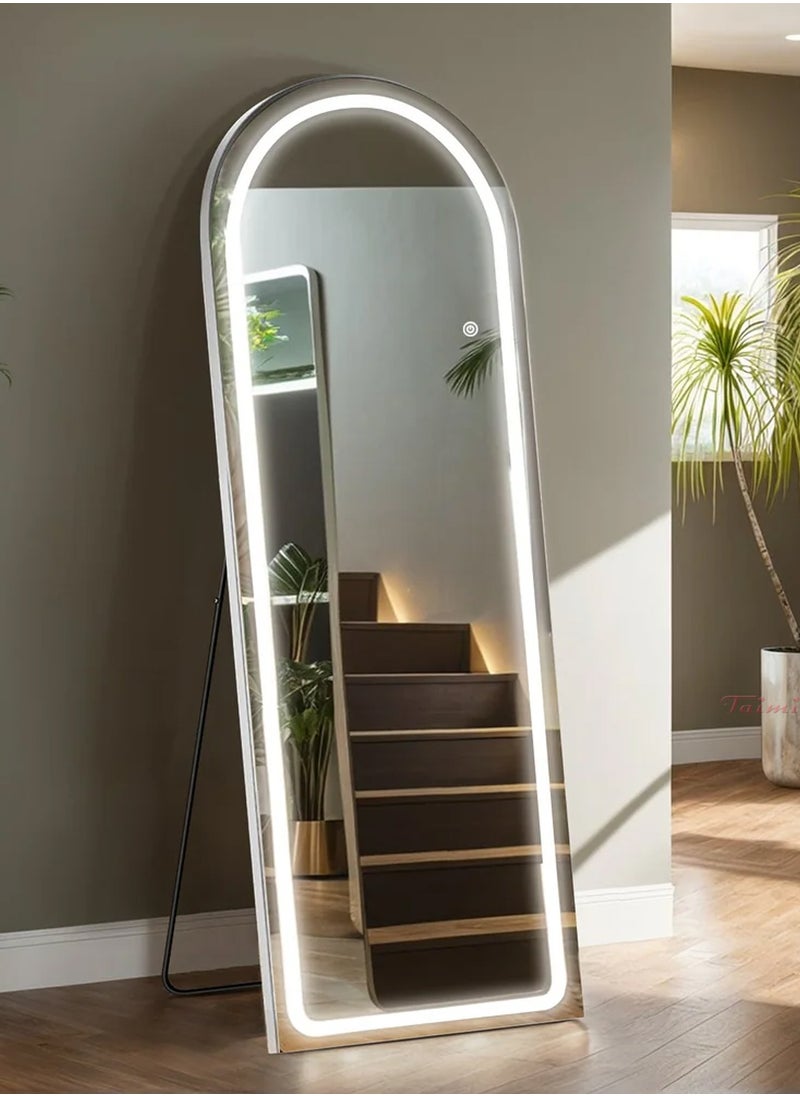 Taimi Arched Full Length Mirror 150x50cm - LED Light Mirrior 3 Level Brightness Touch Control With Aluminum Curve Frame White  - Image 2
