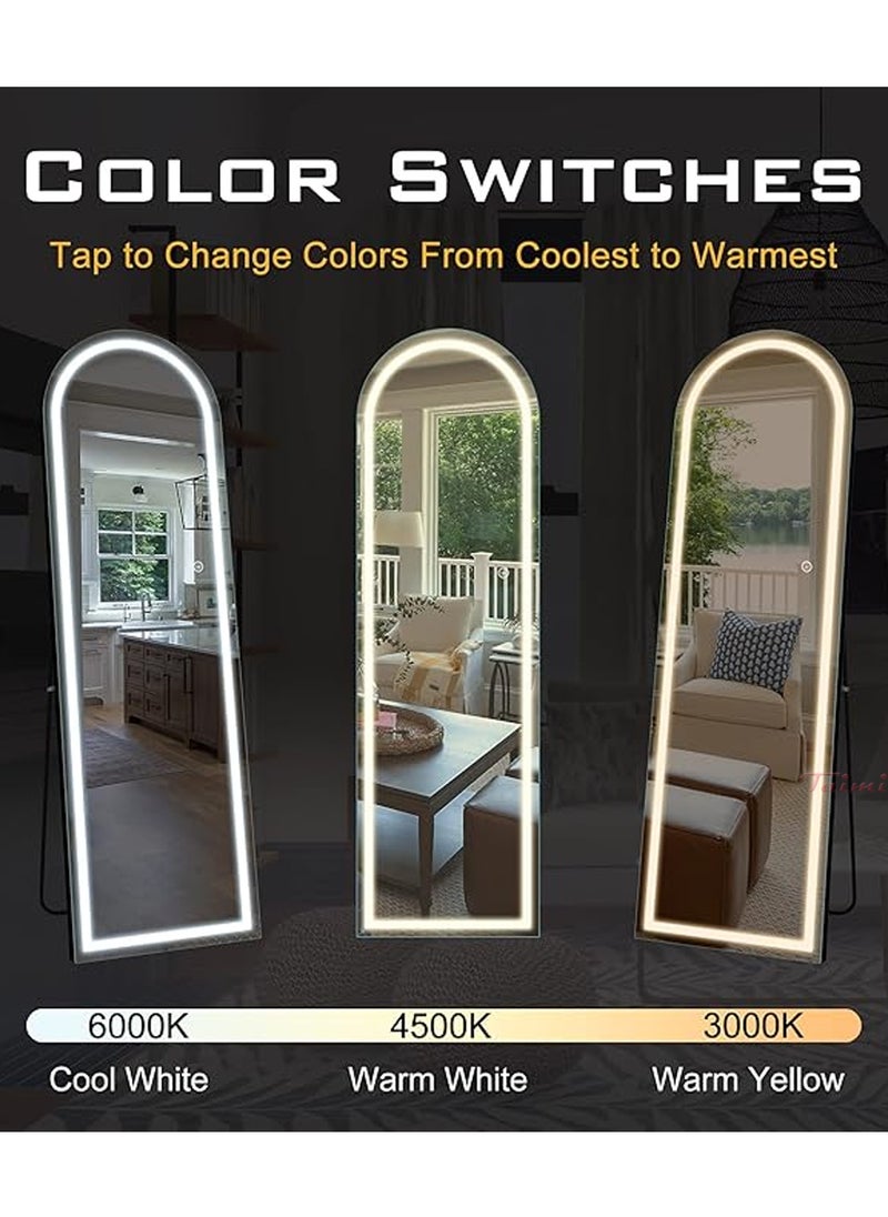 Taimi Arched Full Length Mirror 150x50cm - LED Light Mirrior 3 Level Brightness Touch Control With Aluminum Curve Frame White  - Image 5