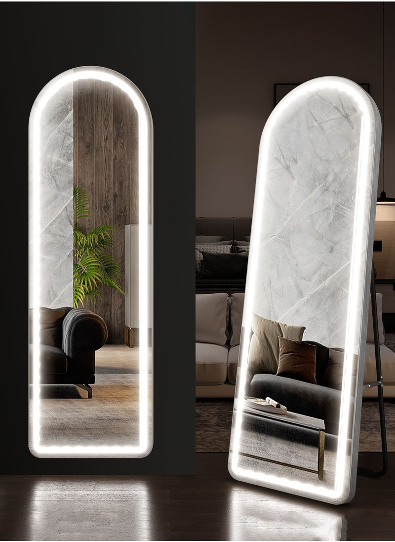 Taimi Arched Full Length Mirror 150x50cm - LED Light Mirrior 3 Level Brightness Touch Control With Aluminum Curve Frame White  - Image 1