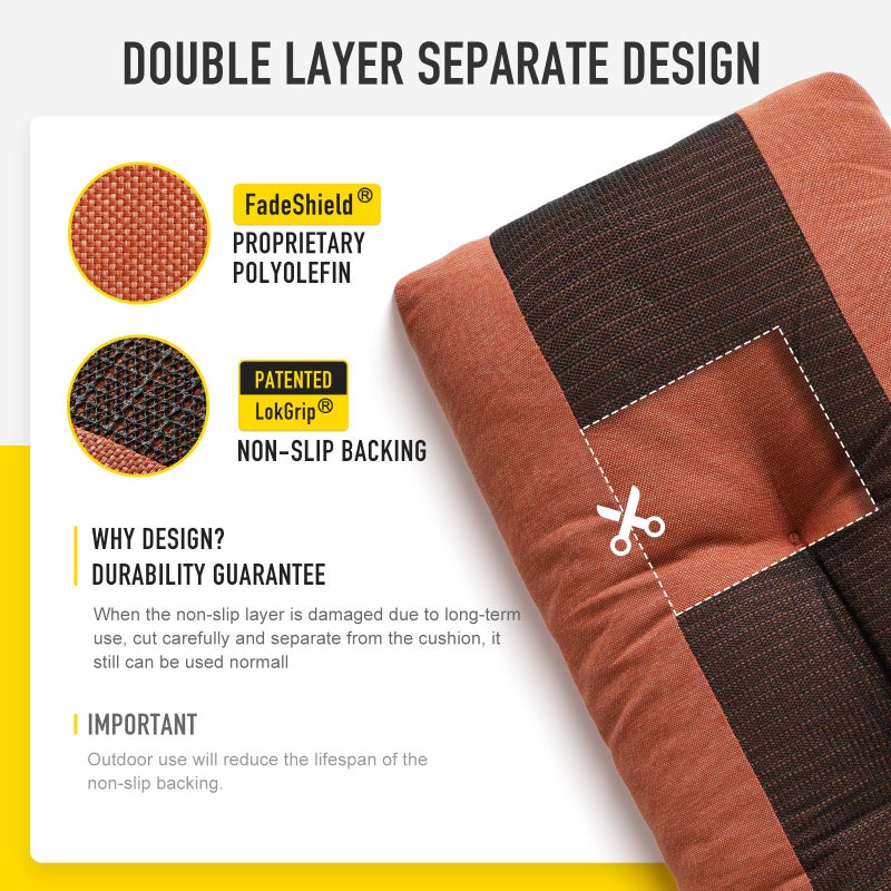 SUNROX LokGrip Non Slip Tufted Memory Foam Bench Cushion, FadeShield Water Resistant Durable Thicken Outdoor/Indoor Bench Seat Pads 36x14x4 inch, Terracotta - Image 5