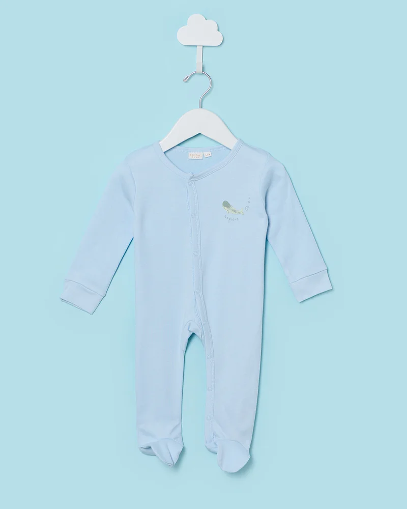 Redtag Baby Boys Blue and White And 2 Piece Sleepsuit Set
