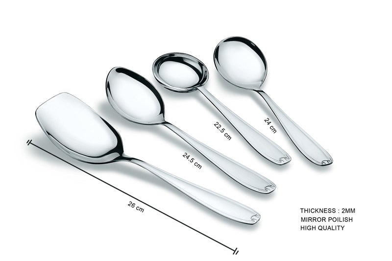 Tiara - Goldline Serving Spoon Set Heavy Guage 2Mm Thick (1Pc Ladle Spoon, 1Pc Square Spoon, 1Pc Oval Spoon, 1Pc Round Spoon) Set of 4 for Serving Rice, Dal Gravy, Soup - Stainless Steel - Image 2