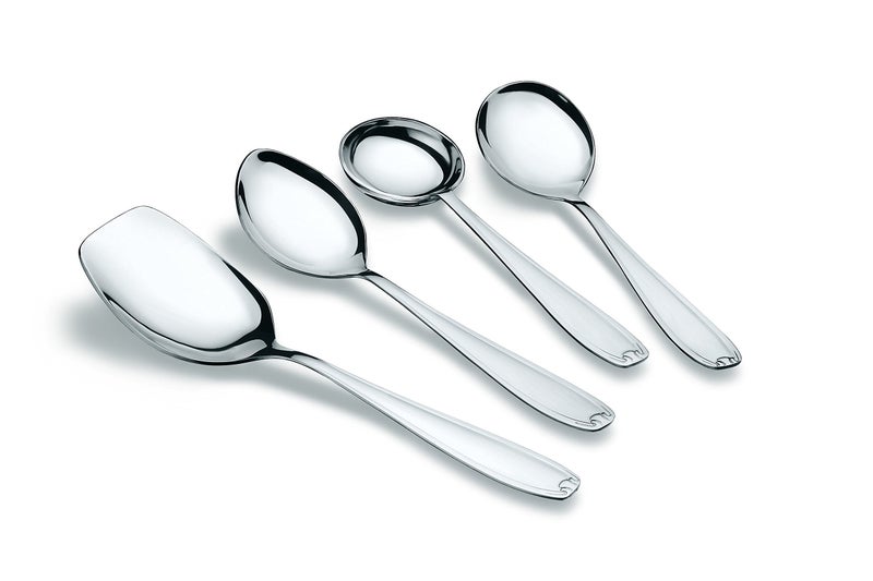 Tiara - Goldline Serving Spoon Set Heavy Guage 2Mm Thick (1Pc Ladle Spoon, 1Pc Square Spoon, 1Pc Oval Spoon, 1Pc Round Spoon) Set of 4 for Serving Rice, Dal Gravy, Soup - Stainless Steel - Image 1