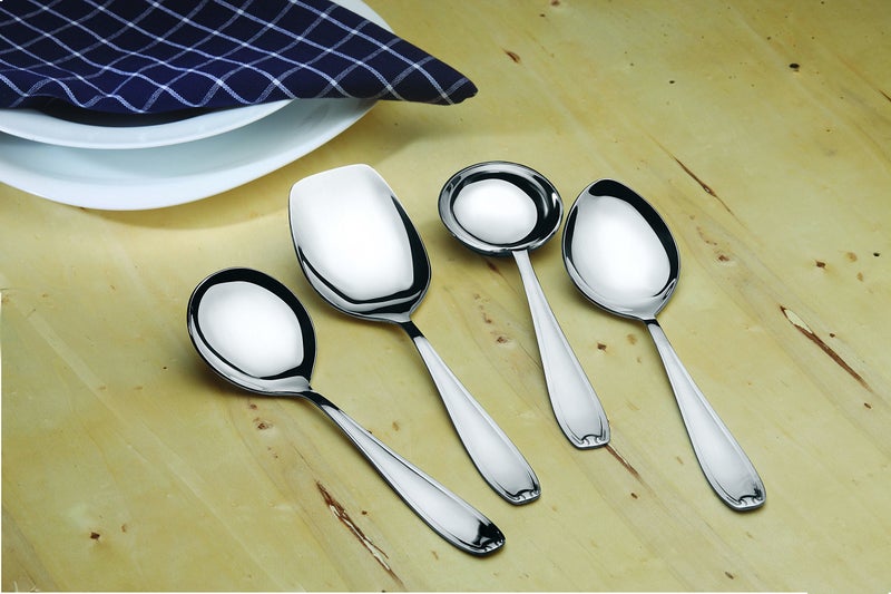 Tiara - Goldline Serving Spoon Set Heavy Guage 2Mm Thick (1Pc Ladle Spoon, 1Pc Square Spoon, 1Pc Oval Spoon, 1Pc Round Spoon) Set of 4 for Serving Rice, Dal Gravy, Soup - Stainless Steel - Image 3