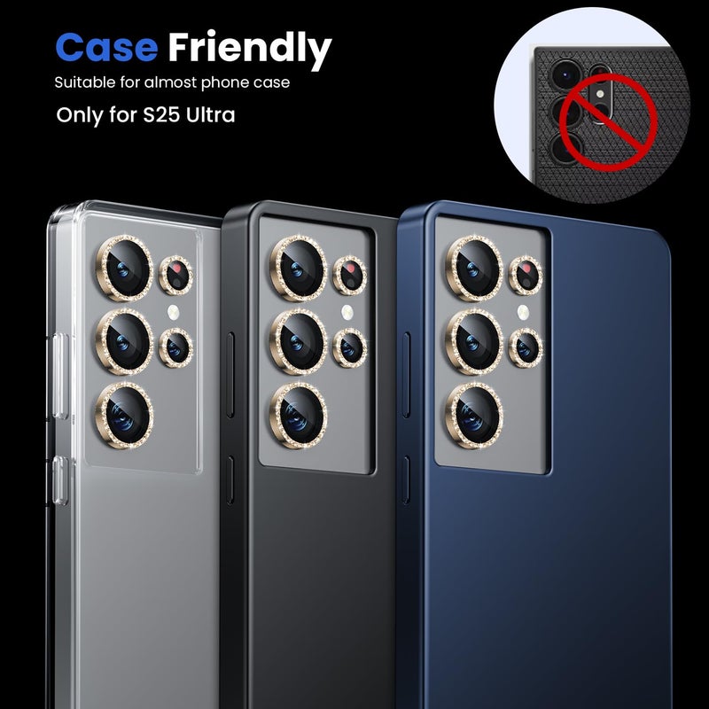 WSKEN for Samsung Galaxy S25 Ultra Camera Lens Protector - Ultra Thin Case Friendly, 9H Shatterproof Tempered Glass with Aluminum Metal Circle Camera Screen Protector Cover Accessories, Glitter Gold - Image 5