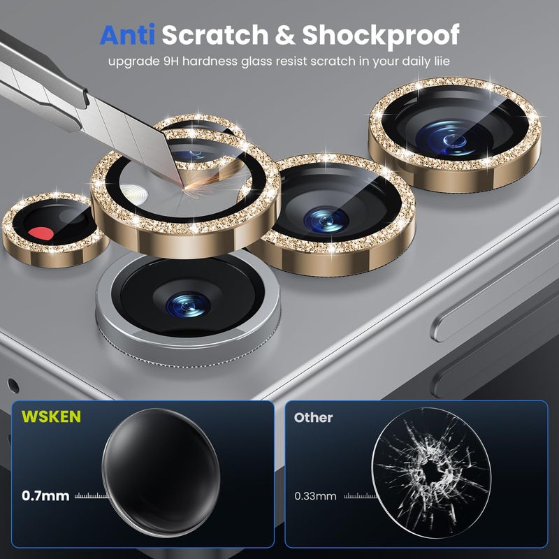 WSKEN for Samsung Galaxy S25 Ultra Camera Lens Protector - Ultra Thin Case Friendly, 9H Shatterproof Tempered Glass with Aluminum Metal Circle Camera Screen Protector Cover Accessories, Glitter Gold - Image 3