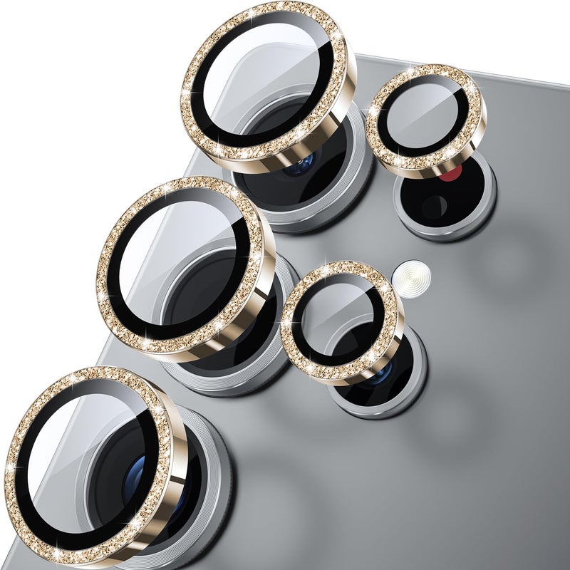 WSKEN for Samsung Galaxy S25 Ultra Camera Lens Protector - Ultra Thin Case Friendly, 9H Shatterproof Tempered Glass with Aluminum Metal Circle Camera Screen Protector Cover Accessories, Glitter Gold - Image 1