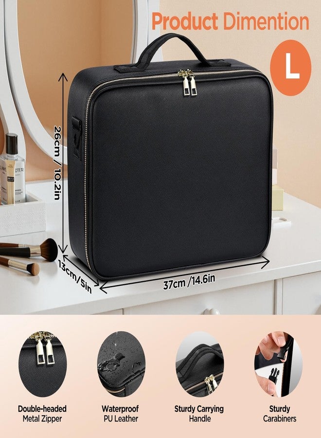 IPOW Travel Makeup Bag with LED Mirror, 3 Adjustable Light Settings, Customizable Dividers, Portable Travel Organizer, USB Charging,Black, Large - Image 2