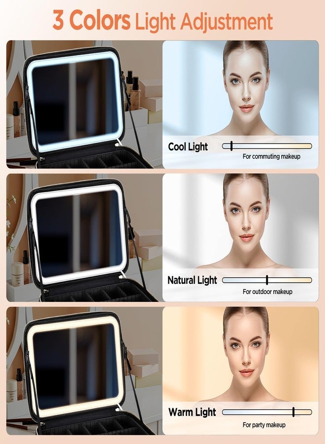 IPOW Travel Makeup Bag with LED Mirror, 3 Adjustable Light Settings, Customizable Dividers, Portable Travel Organizer, USB Charging,Black, Large - Image 3