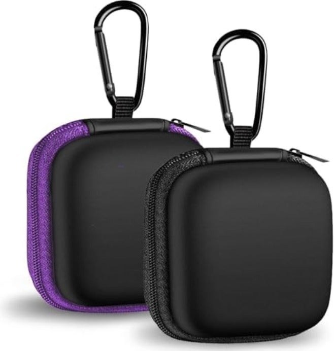 Woyinger Round Earbud Case Portable EVA Carrying Case Storage Bag Cell Phone Accessories Organizer with Carabiner for Earphone, Earbud, Earpieces, SD Memory Card, Camera Chips,Black - Image 1