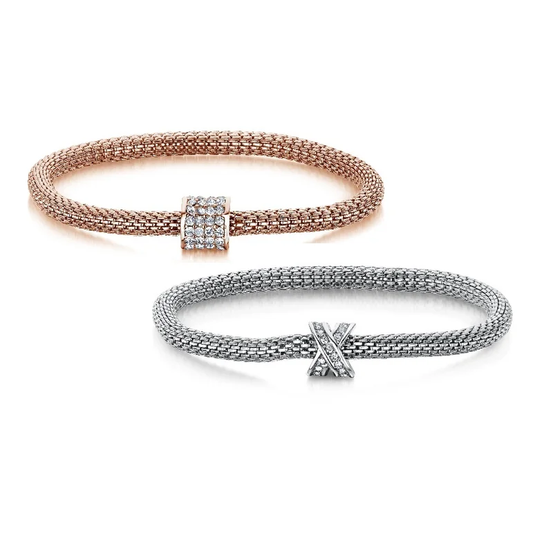 BUCKLEY LONDON BUCKLEY LONDON XO CHARM BRACELET DUO - RHODIUM KISS + ROSE BARREL