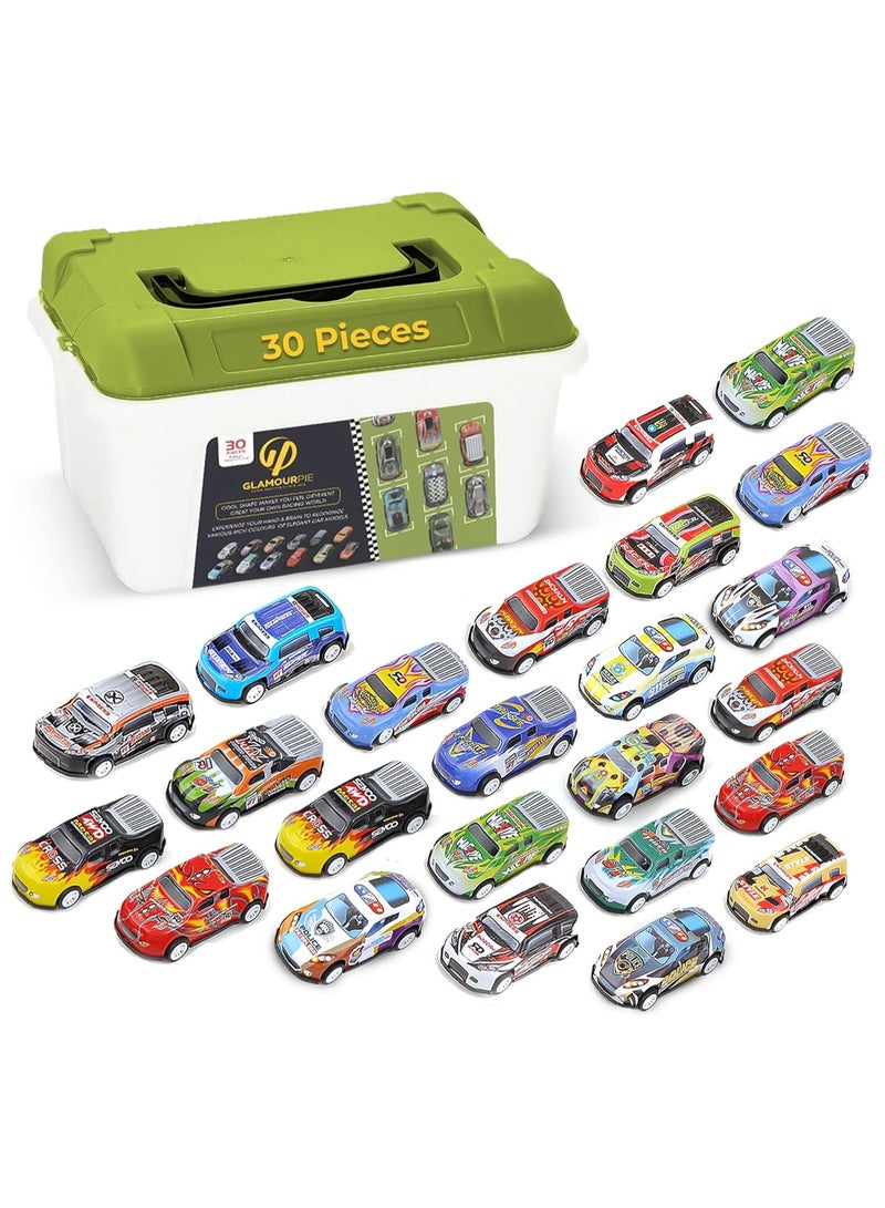 GlamourPie™ 30 PCS Pull Back Cars Toys for Boys with Storage Box Mini Kids Toys Party Favors for Kids Birthday Gift Toys for Girl and Boys 2-10 years old العاب اطفال  - Image 1