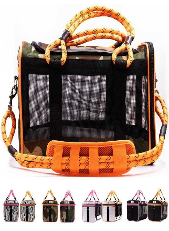 Buddy's Best Airline Approved Pet Carrier – Army Camo & Orange for Dog or Cat, Fits Under Seat, TSA Compliant, Ventilated Mesh Design w/Waterproof Base & Reflective Strips - Image 1