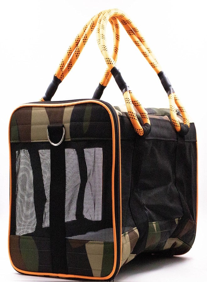 Buddy's Best Airline Approved Pet Carrier – Army Camo & Orange for Dog or Cat, Fits Under Seat, TSA Compliant, Ventilated Mesh Design w/Waterproof Base & Reflective Strips - Image 4
