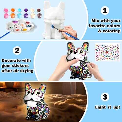 FUNZBO Paint Your Own Dog French Bulldog Lamp Kit - Arts and Crafts Supplies Painting Kits for Kids Teens, DIY Night Light Dog Toy for Toddler Girl Boy 3 4 5 6 7 8 9 10 11 12 Christmas Birthday Gifts - Image 5
