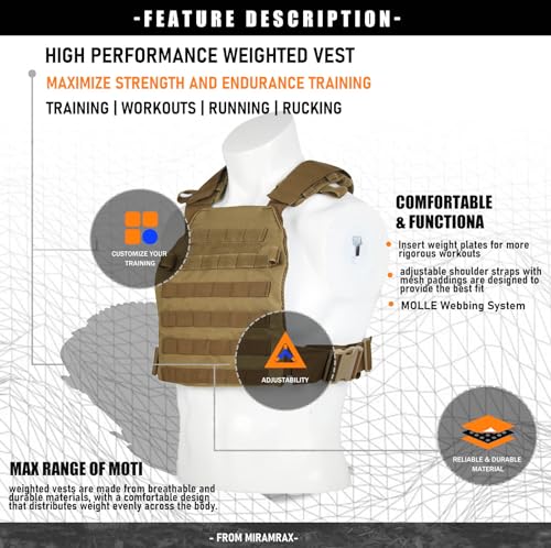 Miramrax Weighted Vest for Men and Women Weight Vests Adjustable Strength and Endurance Training Fitness Workouts Tactical Running Gym (Tan) - Image 2