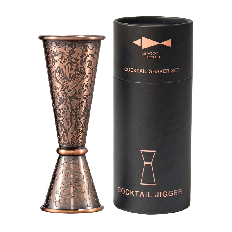 SKY FISH 3D Relief Cocktail Double Japanese Jigger 12oz 34oz 1oz 1 12Oz and 2ozReindeer Deer Head Pattern Stainless Steel Measuring Jigger Copper Plated