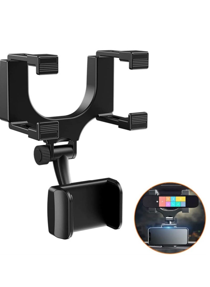 ELTRAZONE Car Rearview Mirror Phone Holder, ELECDON Car Phone Mount Phone Bracket, Phone Stand with 360° Swivel and Adjustable Clips, Universal Smartphone Cradle, Black - Image 1