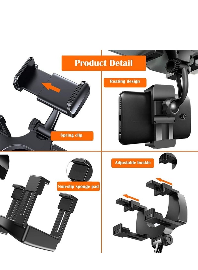 ELTRAZONE Car Rearview Mirror Phone Holder, ELECDON Car Phone Mount Phone Bracket, Phone Stand with 360° Swivel and Adjustable Clips, Universal Smartphone Cradle, Black - Image 4