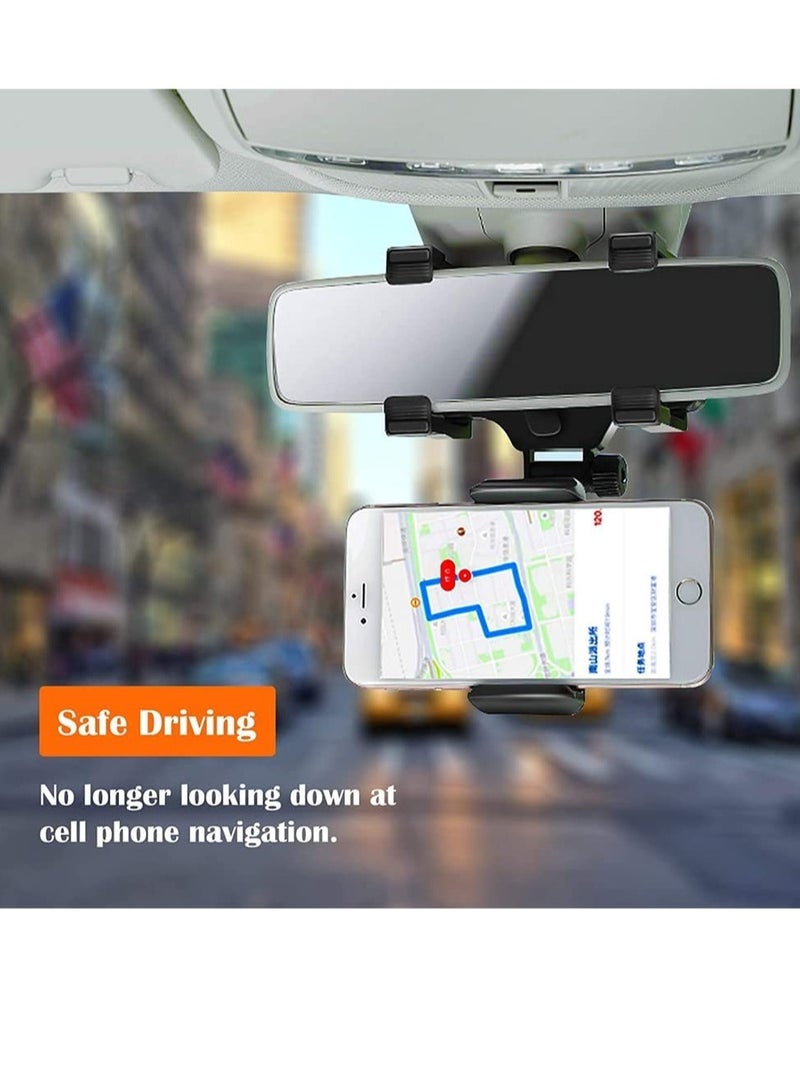 ELTRAZONE Car Rearview Mirror Phone Holder, ELECDON Car Phone Mount Phone Bracket, Phone Stand with 360° Swivel and Adjustable Clips, Universal Smartphone Cradle, Black - Image 2