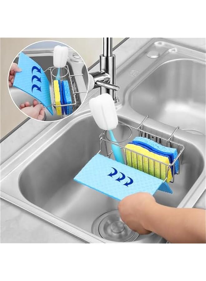 Sponge Holder for Kitchen Sink - 3 In 1 Sink Caddy for Brush Holder Dish Cloth Hanger Stainless Steel Organizer Rack for Drain Stopper Scrubber Soap Tray - Image 4
