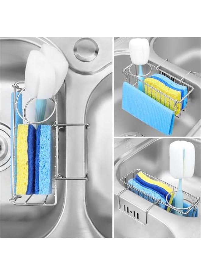 Sponge Holder for Kitchen Sink - 3 In 1 Sink Caddy for Brush Holder Dish Cloth Hanger Stainless Steel Organizer Rack for Drain Stopper Scrubber Soap Tray - Image 5
