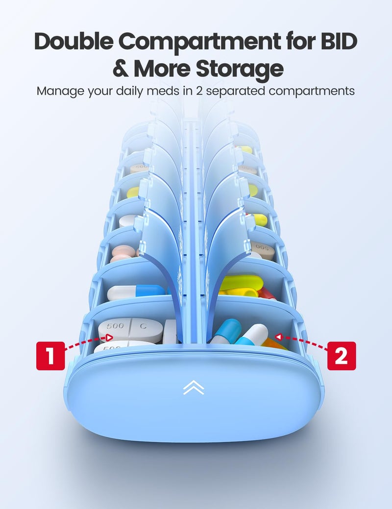 Vaydeer Metal 7 Day Pill Organizer 2 Times a Day â€“ AM PM Weekly Travel Pill Case with Moisture-Proof Desiccant, Airtight Large Capacity Pill Box for Vitamins, Medications & Supplements (Grey) - Image 3