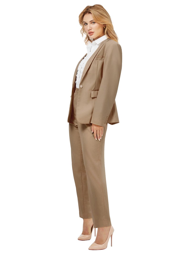 Kelyaa Women's 2 Piece Suit Notched Lapel One Button Slim Fit Business Office Work Tuxedo Blazer Pants Set Khaki - Image 5