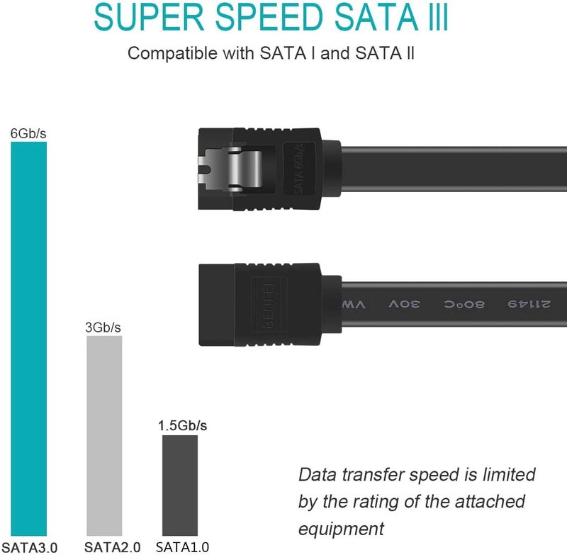Etzin SATA Cable III 6Gbps Straight HDD SDD Data Cable with Locking Latch 16 inches Compatible for SATA HDD, SSD, CD Driver, CD Writer, Black - Image 3