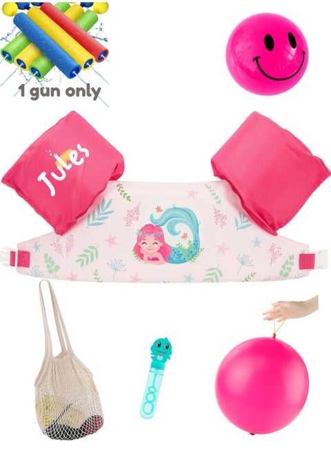 Jules Kids Swim Vest Floatie - Pink Color (14–23 kg) - Double Safety Buckle + Free Gifts Included!