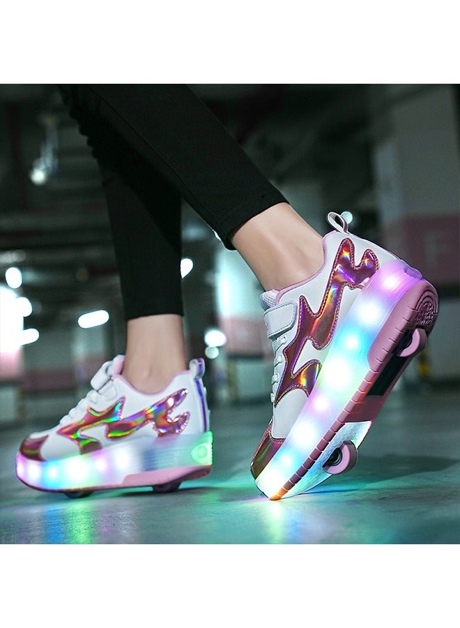 Beauenty LED Flash Light Sneaker Skate Shoes with Wheels USB Charging Roller Skates Shoes for Kids  - Image 5