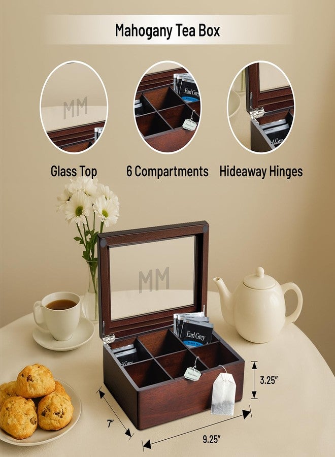 Bey-Berk Custom Engraved Mahogany Tea Storage Chest with Glass Lid – 6-Compartment Box for Tea Bags & Accessories - Image 2