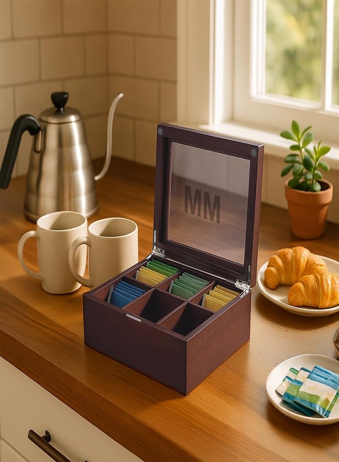 Bey-Berk Custom Engraved Mahogany Tea Storage Chest with Glass Lid – 6-Compartment Box for Tea Bags & Accessories - Image 5