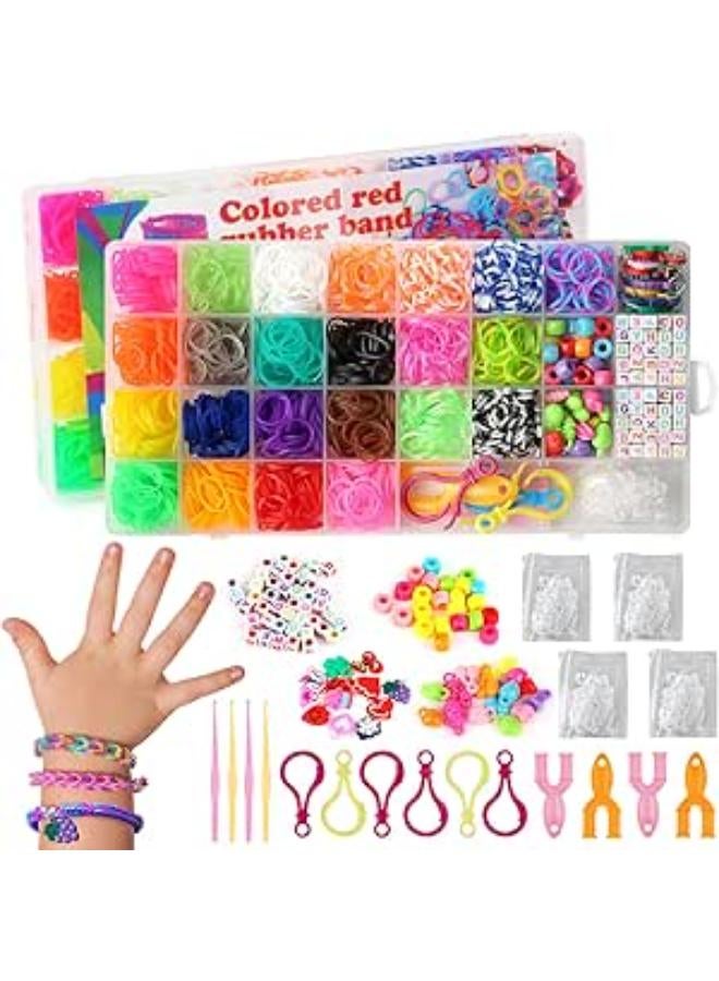 VFANDV Loom Bands Set, 2 Pieces 32 Grids Loom Rubber Bands Kit with Accessories, DIY Elastic Colourful Rubber Bands Set for Children's Bracelets, Jewellery, Craft Gift for Boys and Girls 