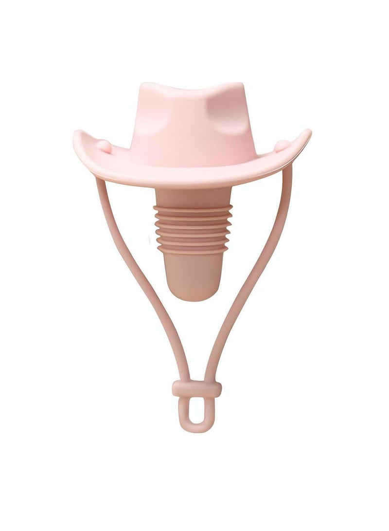 Funny And Cute Silicone Wine Stopper, Leakproof Seal Cowboy Hat Wine Bottle Stopper, Reusable Beverage Beer Champagne Wine Storage Stopper (Pink Cowboy Hat) - Image 1