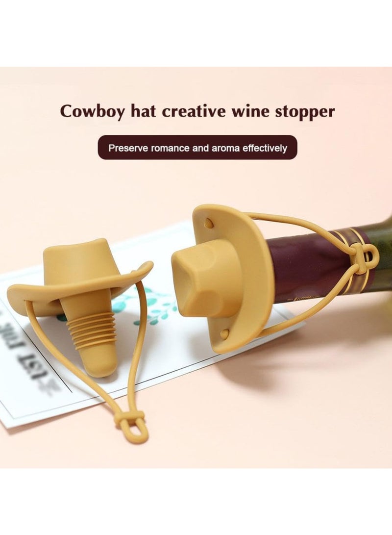 Funny And Cute Silicone Wine Stopper, Leakproof Seal Cowboy Hat Wine Bottle Stopper, Reusable Beverage Beer Champagne Wine Storage Stopper (Pink Cowboy Hat) - Image 2